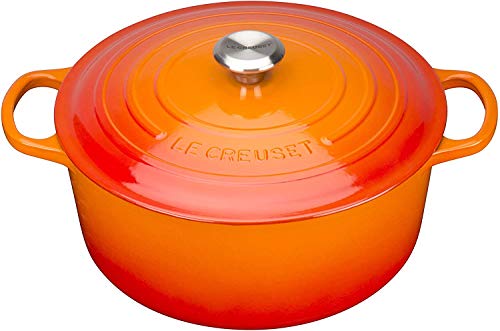 Le Creuset Evolution Cocotte con Tapa, Redonda, Todas Las Fuentes de Calor Incl. inducción, 5,3 l, Hierro Fundido, Naranja(Volcánico), 26 cm