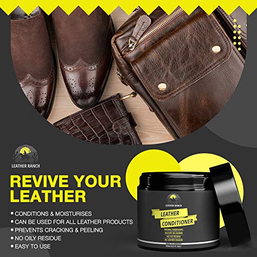 Leather Ranch Acondicionador Cuero Natural - Acondicionador de Cuero, Tratamiento Cuero Coche y Sofá - Hidratador de Cuero Coche, Bolsos, Zapatos, Chaquetas - Cuidado Cuero sin Aditivos Tóxicos, 250ml