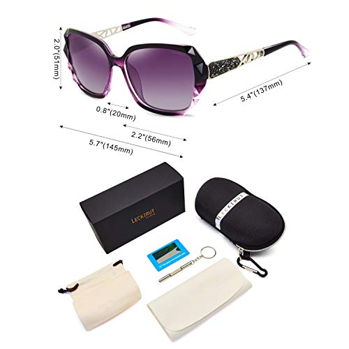 LECKIRUT Mujer Sombras Grande Clásico Polarizadas Gafas de Sol 100% UV Protección Gafas Protectoras Morado Marco/Morado Lente