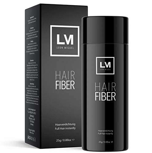 LEON MIGUEL Hair Fiber - Fibras Capilares - Keratin Fibers 100% Natural para Disimular Calvicie y Aumentar el volumen. Maquillaje Capilar por hombres y mujeres - 25 Gramos Neto (GRIS)