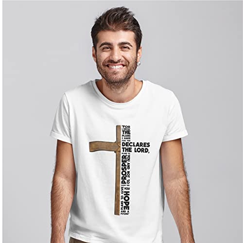 lepni.me Camisetas Hombre Escritura Cristiana Versículo bíblico Cruz gráfica Regalo religioso (XXL Grafito Multicolor)