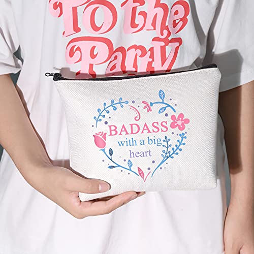 LEVLO Divertido bolso de cosméticos inspirador mantra regalo de promoción Badass con un gran corazón maquillaje cremallera bolsa bolsa para mujeres niñas, Badass With Heart,