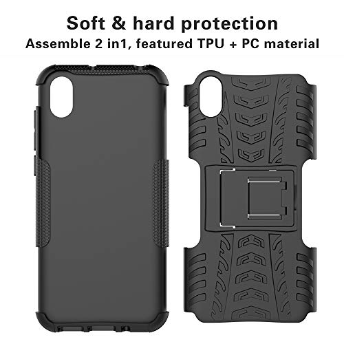 LFDZ Compatible Huawei Y5 2019 Funda, Soporte Cáscara de Doble Capa de Cubierta Protectora Heavy Duty Silicona híbrida Caso Funda para Huawei Y5 2019 / Honor 8S (Not fit Huawei Y5 2018),Negro