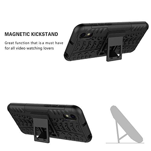 LFDZ Compatible Huawei Y5 2019 Funda, Soporte Cáscara de Doble Capa de Cubierta Protectora Heavy Duty Silicona híbrida Caso Funda para Huawei Y5 2019 / Honor 8S (Not fit Huawei Y5 2018),Negro