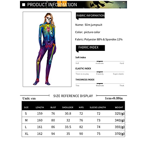 LGQ Disfraz de Halloween para Mujer, Esqueleto Humano, Estampado Digital, Bodycon, Catsuit, Cosplay, Mono de Fiesta de Halloween para Adultos,XL