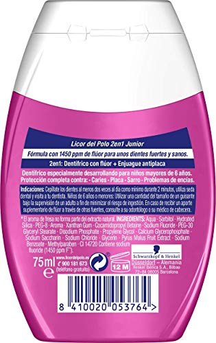 Licor del Polo - Pasta de dientes 2 en 1 - Junior +6 años Sabor Fresa - Protección completa contra las caries, sarro, placa y problemas de encías - 1 ud de 75ml