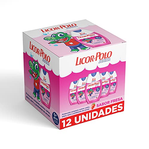 Licor del Polo - Pasta de Dientes 2 en 1 - Junior +6 Años, Sabor Fresa, Protección Completa Contra las Caries, Sarro, Placa y Problemas de Encías, 12 Unidades de 75 Mililitros (900 Mililitros)