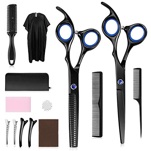 Lictin Tijeras de Peluquería Profesional-13PCS Juego de Tijeras de Pelo de Acero Inoxidable con Capa de Barbero, Peine, Clip y Bolsa de Almacenamiento para Hogar, Eluquería, Salón