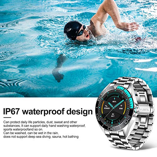 LIGE Smartwatch para Hombre, IP67 Impermeable Rastreador de Ejercicios Frecuencia Cardíaca Oxígeno en Sangre Monitor de Presión Arterial Pantalla Táctil Completa Reloj Inteligente(Azul Plateado)