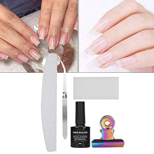 Lima de uñas, gel de extensión de fibra de vidrio de seda no tejida con pinzas y clip con forma para manicura de mujeres y hombres