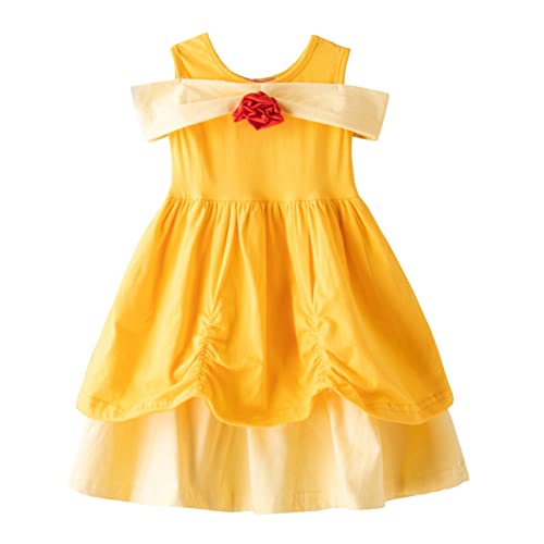 Lito Angels Disfraz la Bella y la Bestia Vestido de Princesa Belle para Niñas Pequeñas Talla 4 a 5 años, Amarillo