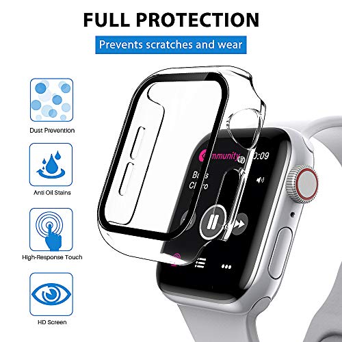 LϟK 2 Pack Funda Protector de Pantalla de Cristal Templado Incorporado para Apple Watch 40mm Series 6 5 4 SE - Estuche Protector General para PC Duro HD Ultra-Thin Carcasa para iWatch 40mm - Claro