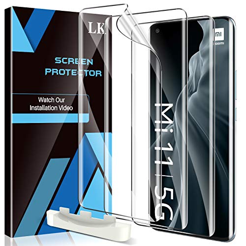 LK Compatible con Xiaomi Mi 11/11 Pro 5G Protector de Pantalla,3 Piezas,Admite la Función de Huella Digital,Película Protectora de TPU,Alta Definición y Sensibilidad