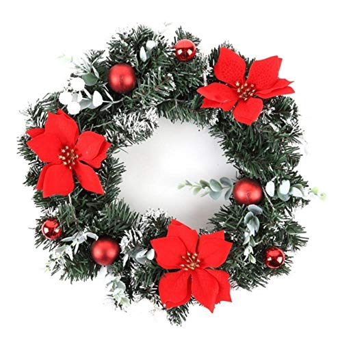 LLAAIT 25-40cm Christmas Wreath Wall Hanging with Battery Powered LED Light String Front Door Hanging Garland Holiday Home Decorations,Red,25cm