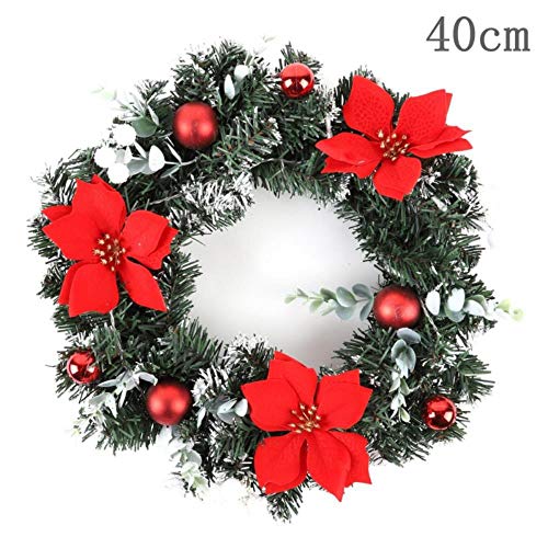 LLAAIT 25-40cm Christmas Wreath Wall Hanging with Battery Powered LED Light String Front Door Hanging Garland Holiday Home Decorations,Red,25cm