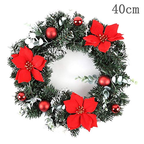 LLAAIT 25-40cm Wall Hanging Christmas Wreath with Battery Powered LED Light String Front Door Hanging Garland Holiday Home Decorations,Red,25cm