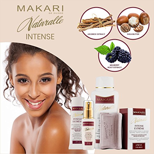 Loción Corporal Intensa de 17.6oz de la Línea Makari Naturalle – Crema Corporal Aclarante y Tonificante con Manteca de Karité y FPS 15 – Tratamiento Blanqueador y Anti-edad para Manchas Oscuras