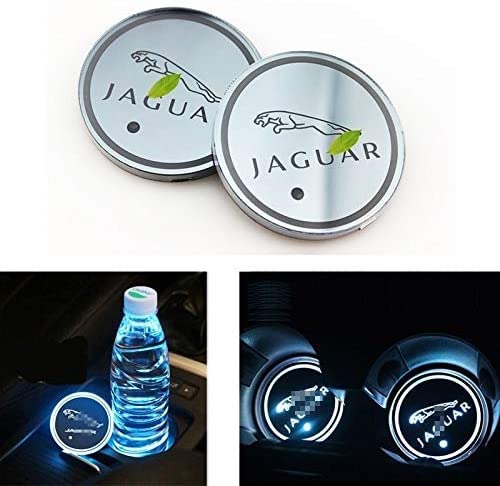 Logotipo del coche luces de la atmósfera del logotipo LED impermeable botella bebidas posavasos 7 colores cambiantes USB estación de carga LED taza Mat para Jaguar XF XJ XE F-PACE XFL, 2 piezas