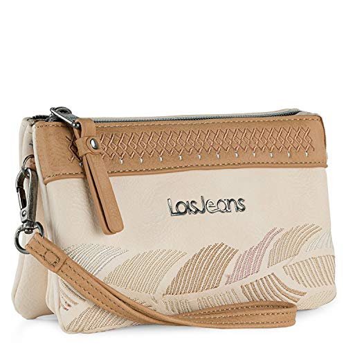 Lois - Cartera de Mano Mujer Piel Vegana Pequeña de Marca LOIS con Monedero y 3 Compartimentos, el Central con Cierre Cremallera. Asa de Mano Adicional 310719, Color Beige