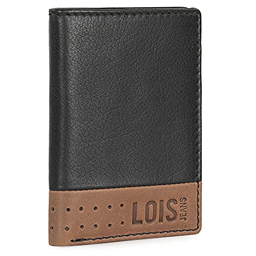 Lois - Cartera para Hombre Piel Genuina Cuero con Monedero. Bloqueo Antiescaneo de Seguridad RFID - Billetera con Tarjetero de Marca LOIS Diseñada en España 205418, Color Negro-Tan