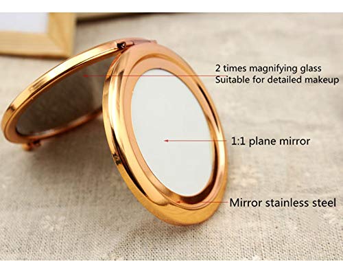 Longsing Espejo Compacto Espejo de Maquillaje de Viaje Mini Espejo de Maquillaje Redondo Retro 70 mm de Ancho Espejo Iluminado,Oro Rosa