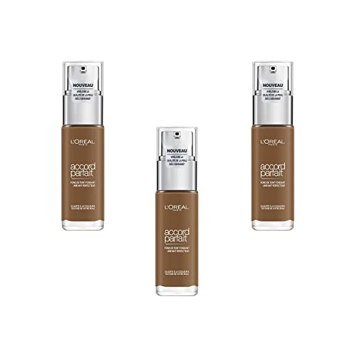 L'Oréal Paris Accord Parfait Base de Maquillaje 10.D Doré Foncé, Juego de 3 (3 x 30 ml)