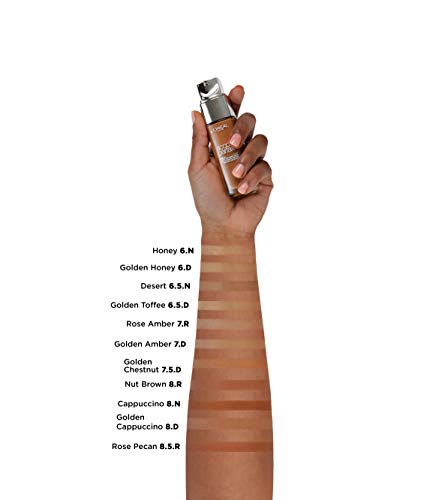 L'Oréal Paris Accord Parfait, Base de maquillaje acabado natural con ácido hialurónico, tono piel medio-oscuro 8D, 30 ml