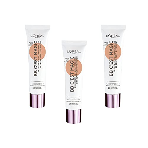 L'Oréal Paris BB cream perfeccionador de tez 5 en 1 hidratación 24H/FPS 20-05 Medio Oscuro, Juego de 3 (3 x 30ml)