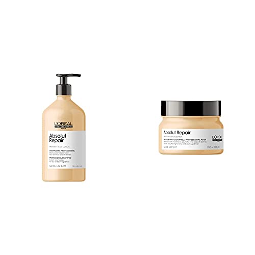 L’Oréal Professionnel | Pack Champú + Mascarilla para reparar y fortaler cabellos secos y dañados, Absolut Repair, SERIE EXPERT, Champú 750 ml + Mascarilla 250 ml