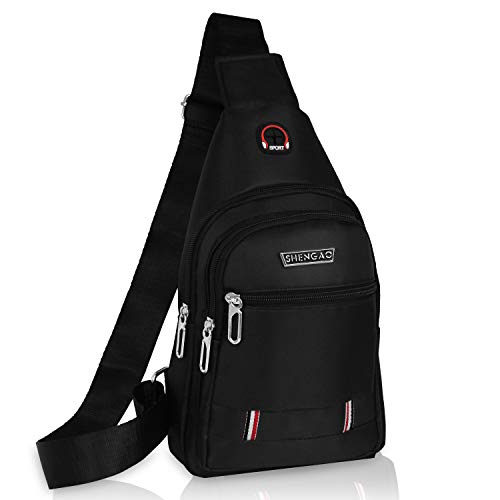 Lotisie Bolso Pecho Hombre Bolso Cruzado Pequeños Luz Weigt Mochila Bandolera Hombre para Caminar, Viajar, Ciclismo (Negro)