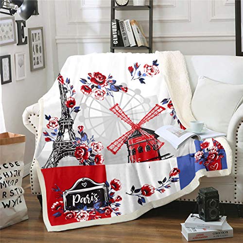 Loussiesd Chic Paris - Manta de forro polar con diseño de la Torre Eiffel, color de acuarela, romántico, estilo francés, para sofá, cama, cama de matrimonio de 2017 x 224 cm