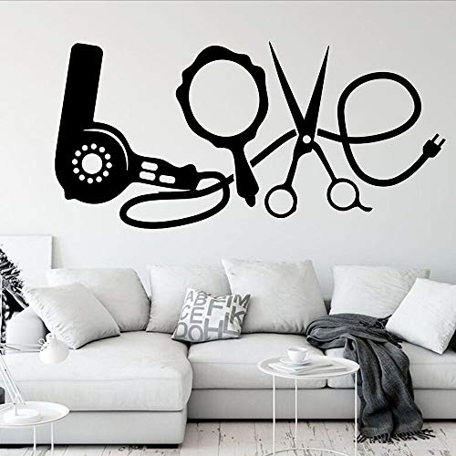 Love word tatuajes de pared secador de pelo moda peluquería peluquería decoración de interiores puertas y ventanas pegatinas de vinilo murales de arte