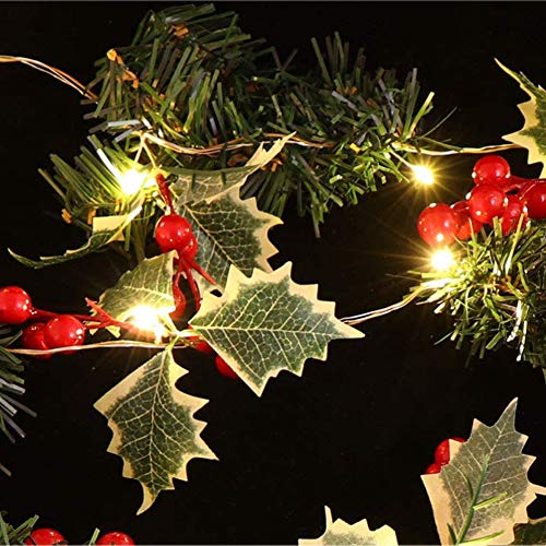 Luces Led Decorativas Navideña, Guirnalda Luces con Piñas de Abeto Cadena de Luces de Bayas Rojas y Conos de Pino Luz Blanca Cálida Perfecta para Interior Exterior Jardín Habitación Árbol de Navidad