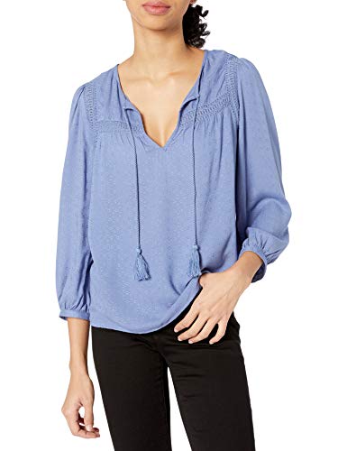 Lucky Brand Laura Lace Peasant Top Camisa, Colonia Azul, S para Mujer