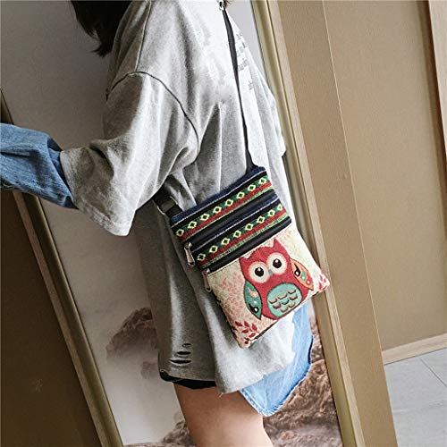 Luckycat Bolsos para Mujeres, mujer Lona Bolso de hombro Bolsas de mensajero de mujer Bordado Búho Crossbody Bolso de mano pequeño barato para niñas Señoras