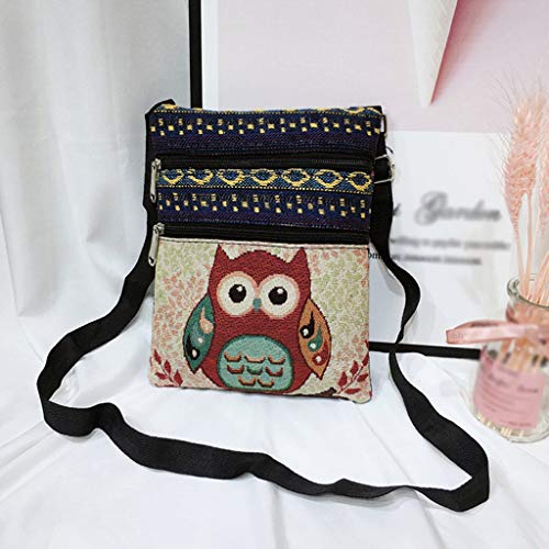 Luckycat Bolsos para Mujeres, mujer Lona Bolso de hombro Bolsas de mensajero de mujer Bordado Búho Crossbody Bolso de mano pequeño barato para niñas Señoras