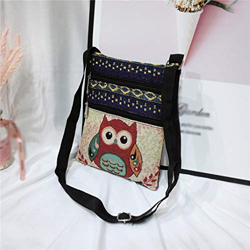 Luckycat Bolsos para Mujeres, mujer Lona Bolso de hombro Bolsas de mensajero de mujer Bordado Búho Crossbody Bolso de mano pequeño barato para niñas Señoras