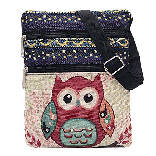 Luckycat Bolsos para Mujeres, mujer Lona Bolso de hombro Bolsas de mensajero de mujer Bordado Búho Crossbody Bolso de mano pequeño barato para niñas Señoras