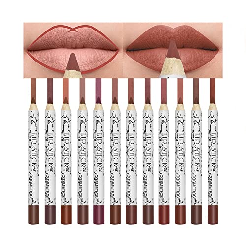 Lucoss 12 Colores Perfilador de Labios Permanente Waterproof Labial Lápiz Delineador de Labios Mate Lip Liner Lápiz de Labios Marron