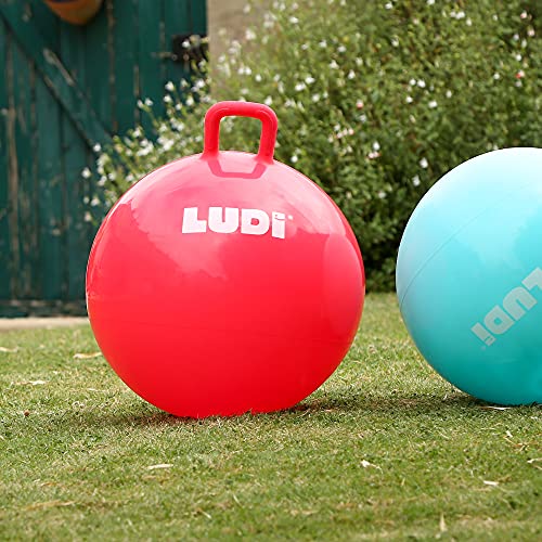 Ludi |90101 |Balón de salto XXL - Rojo | Mango Adaptado - Balón Inflable Grande - Plástico Grueso y Elástico - Juguete de Interior y Exterior - Para ser un As del Rebote | A partir de los 5 Años