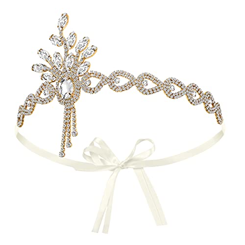 Lurrose Diadema de los años 20 para las mujeres Vintage años 20 Diadema Rhinestone Accesorios para el pelo para la fiesta de boda Vintage Accesorios de disfraz