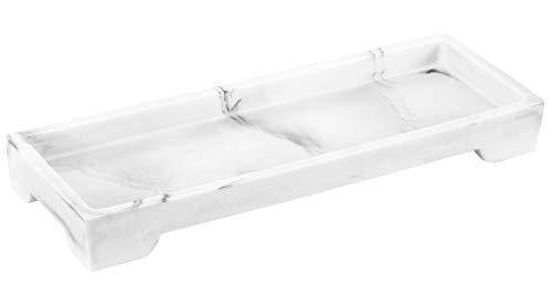 Luxspire Bandeja Rectangular de Resina, Bandeja Baldas de Baño Súper Antideslizante, Bandeja Organizadora para Cosméticos, Talla S(28.5 X 10.3 X 2.5cm) - Grava Blanca