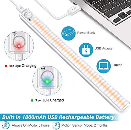 Luz Armario,160 Luz Led con Sensor de Movimiento, lampara armario recargable con Adhesiva Magnética,3 Modos,para Escaleras,Pasillo,Gabinete,Baño,Sótano y Garaje