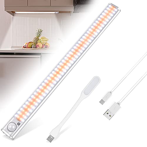 Luz Armario,160 Luz Led con Sensor de Movimiento, lampara armario recargable con Adhesiva Magnética,3 Modos,para Escaleras,Pasillo,Gabinete,Baño,Sótano y Garaje