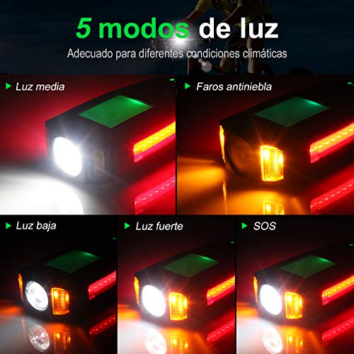 Luz Bicicleta Luces Bicicleta Potentes - Luces Bicicleta Recargable USB Faro Bicicleta con Pantalla LED 5 Modos Antirrobo e Impermeable Luz Bicicleta Delantera y Trasera Linterna Bicicletas Montaña