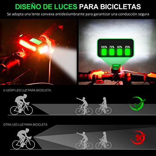 Luz Bicicleta Luces Bicicleta Potentes - Luces Bicicleta Recargable USB Faro Bicicleta con Pantalla LED 5 Modos Antirrobo e Impermeable Luz Bicicleta Delantera y Trasera Linterna Bicicletas Montaña