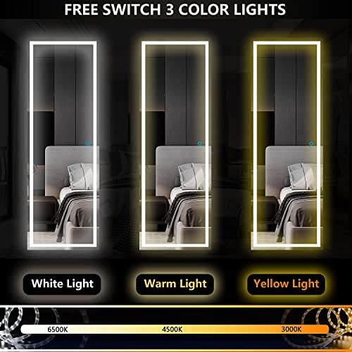 LVSOMT Armario para joyas con LED de cuerpo entero, espejo de pared, armario de joyas, armario de joyas, armario de madera, armario de almacenamiento con cerradura, color blanco…