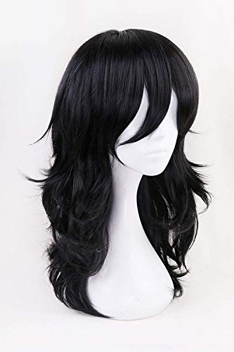 LZT Peluca de cosplay de anime negra de media melena con malla de peluca gratis, cabello animado sintético suelto y rizado de Aizawa Shouta de My Hero Academia