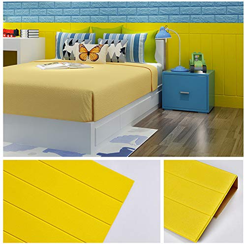 LZYMLG Papel tapiz autoadhesivo de grano de madera 3d dormitorio sala de estar oficina fondo pared espuma algodón pegatinas decorativas engrosamiento insonorización 10pc Registro amarillo