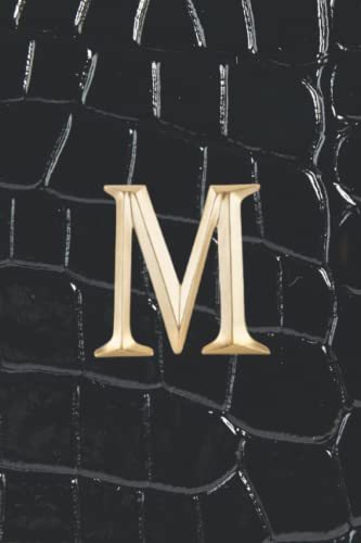 M: Executive Gold Monogram Initial Journal (Black Alligator | Crocodile Skin Leather Style | Personalized Letter Notebooks)